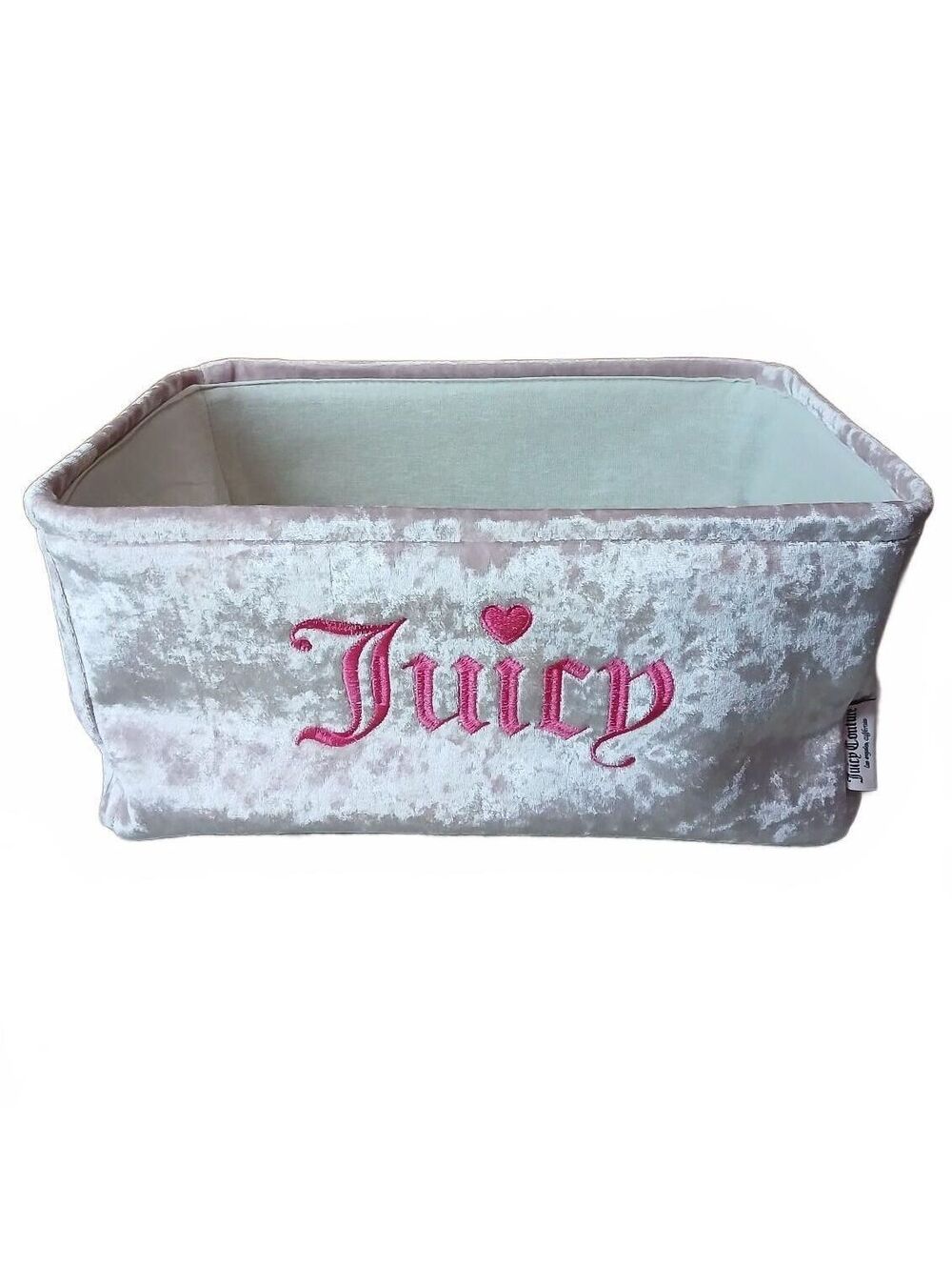 Juicy Couture Home Pink on Pink Embroidered Logo Velour Storage Basket NWT